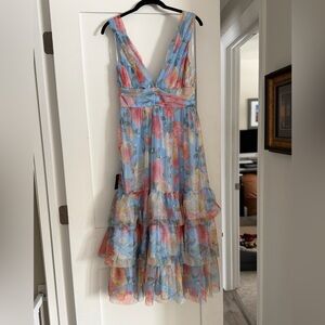 Lulu's Blue and Coral Floral Dress